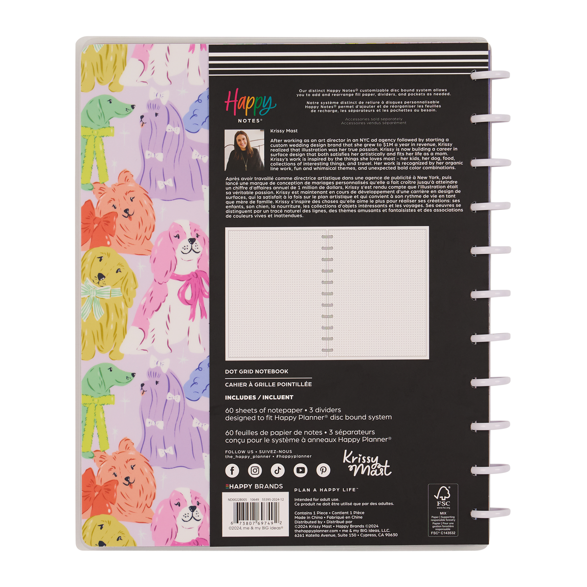 Pawsitive Seasonal Dogs - Dot Grid Big Notebook - 60 Sheets