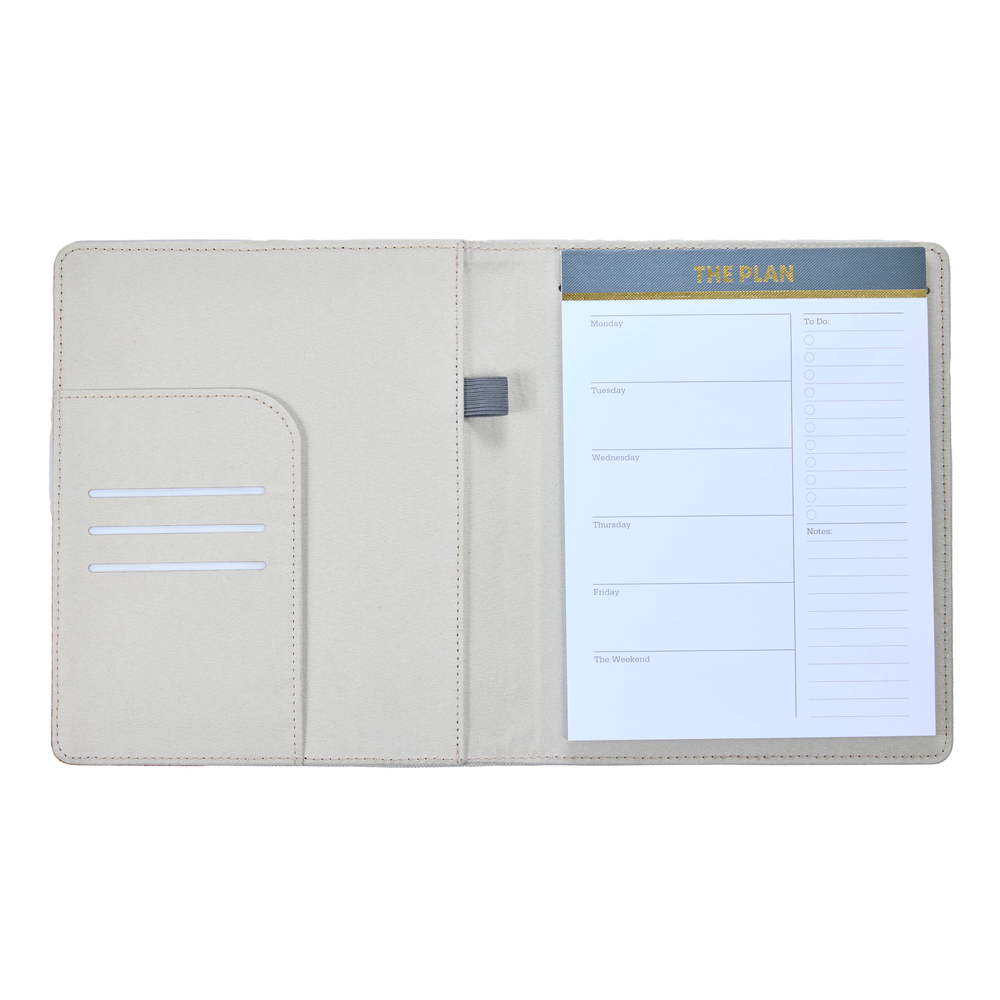 Work + Life Sage - Linen + Cork Notepad Folder - Weekly Overview - 52 Sheets