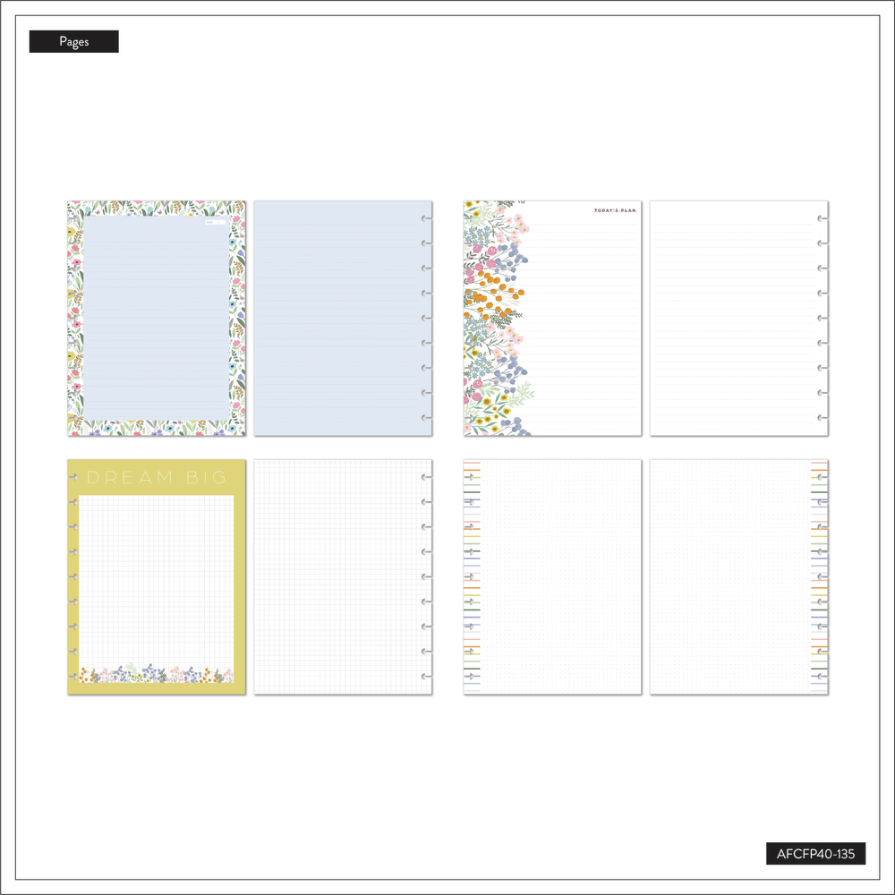 Everyday Sorbet Floral - Grid + Dotted Lined + Dot Grid Classic Filler Paper - 40 Sheets