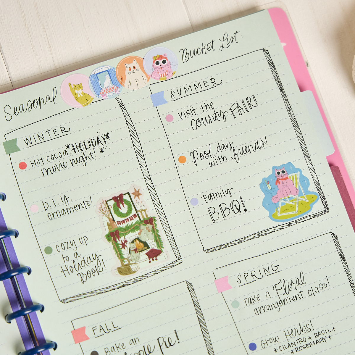 Purrfect Seasonal Cats - Dotted Lined Big Notebook - 60 Sheets