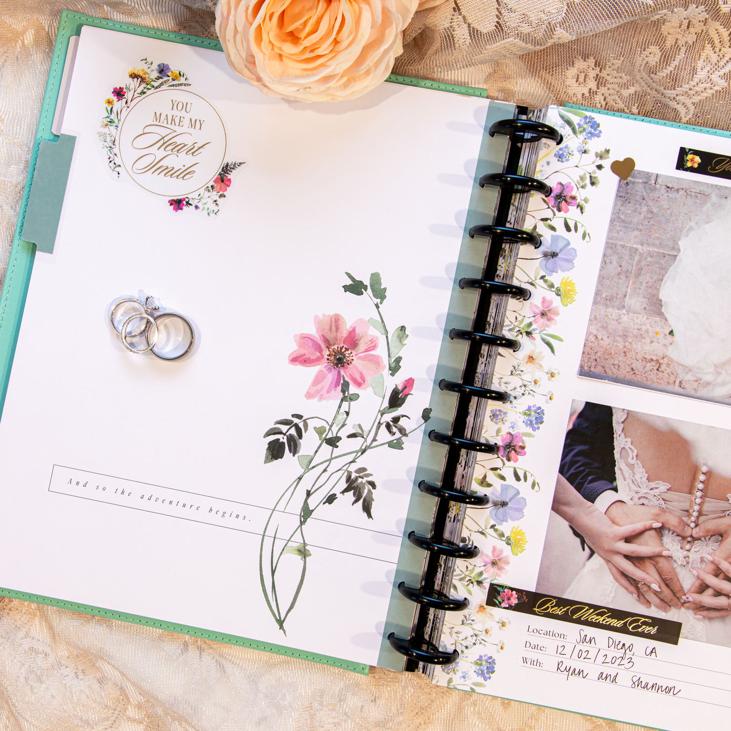 Blooming Elegance Wedding  - DELUXE Big Happy Memory Keeping Wedding Photo Journal - 80 Sheets