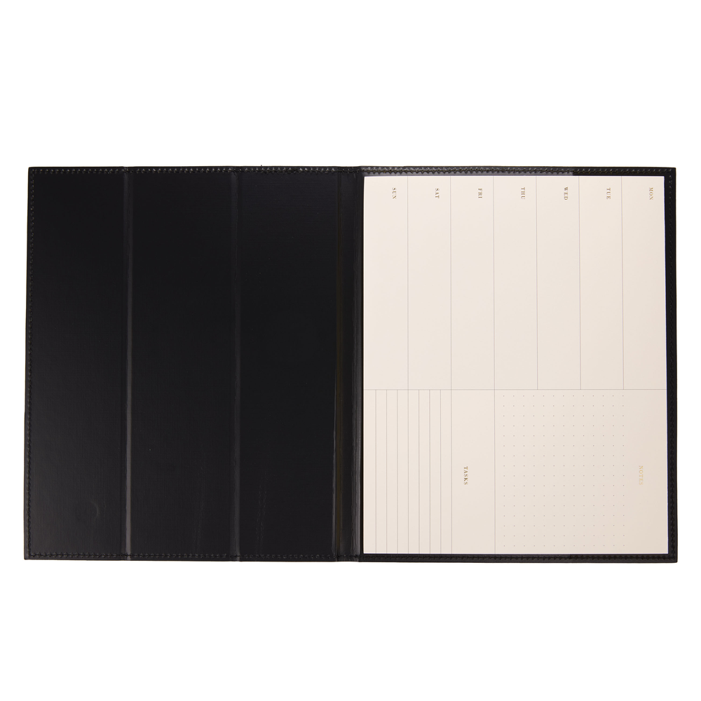 Work + Life Black Onyx - Standing Notepad Folio - Weekly Overview Notepad - 52 Sheets