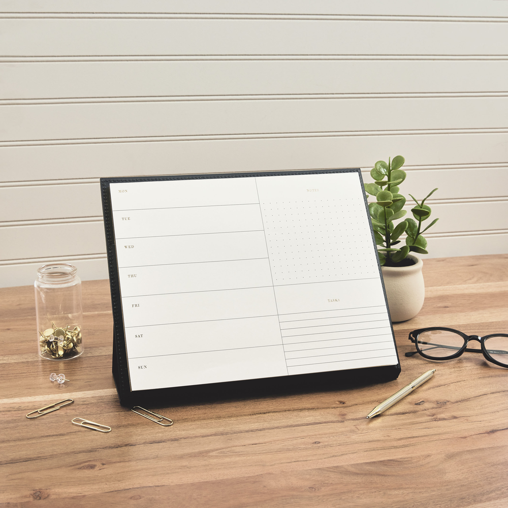 Work + Life Black Onyx - Standing Notepad Folio - Weekly Overview Notepad - 52 Sheets