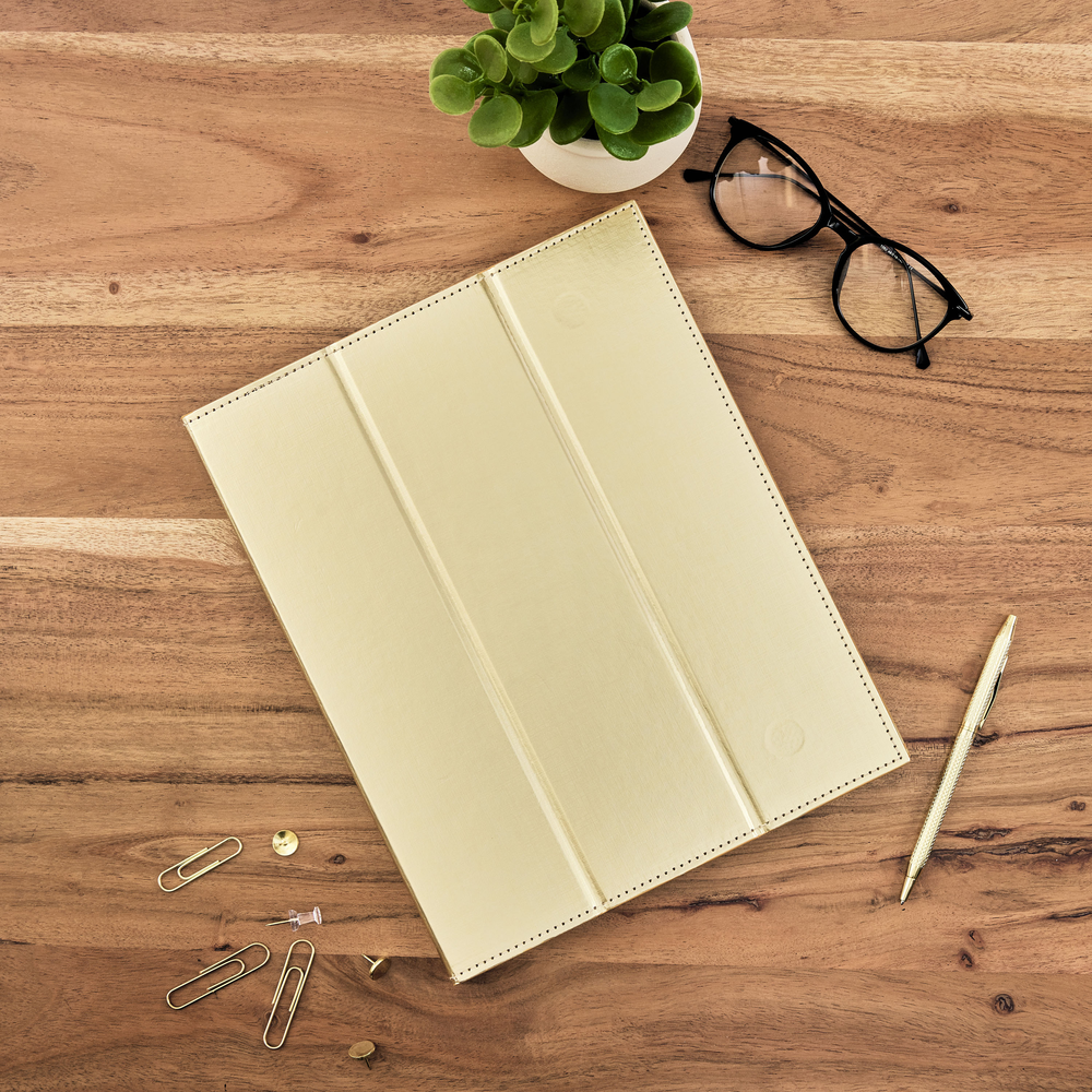 Work + Life Golden - Standing Notepad Folio - Weekly Overview Notepad - 52 Sheets