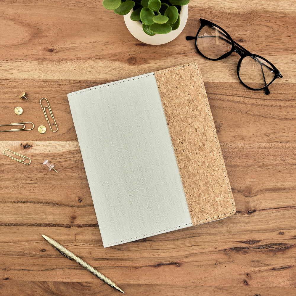 Work + Life Sage - Linen + Cork Notepad Folder - Weekly Overview - 52 Sheets