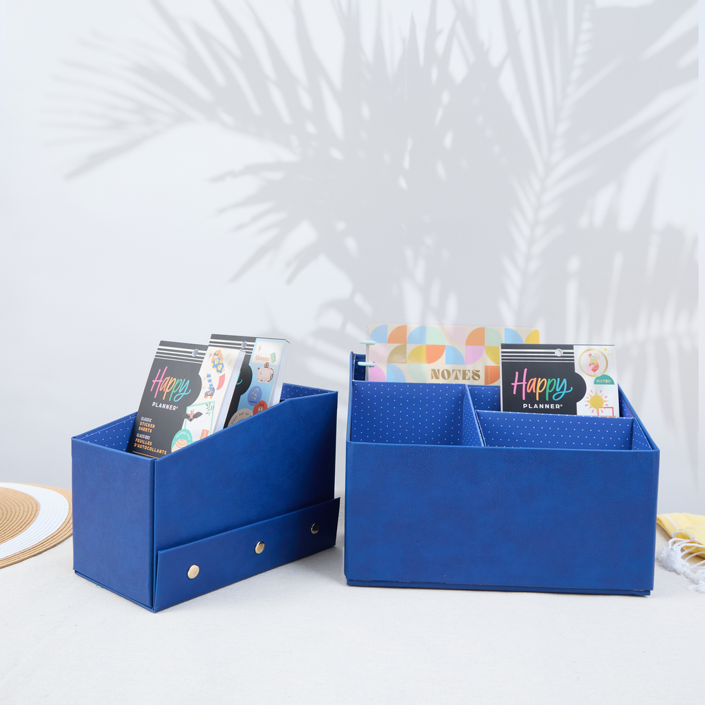 Bright Navy Vegan Leather - DELUXE Sticker + Accessory Storage Box Kit - 2 Pieces
